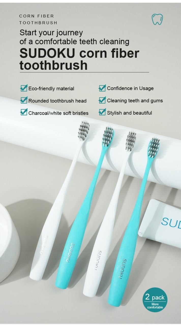 SUDOKU Corn Fiber Toothbrush – Set of 3 - Image 3